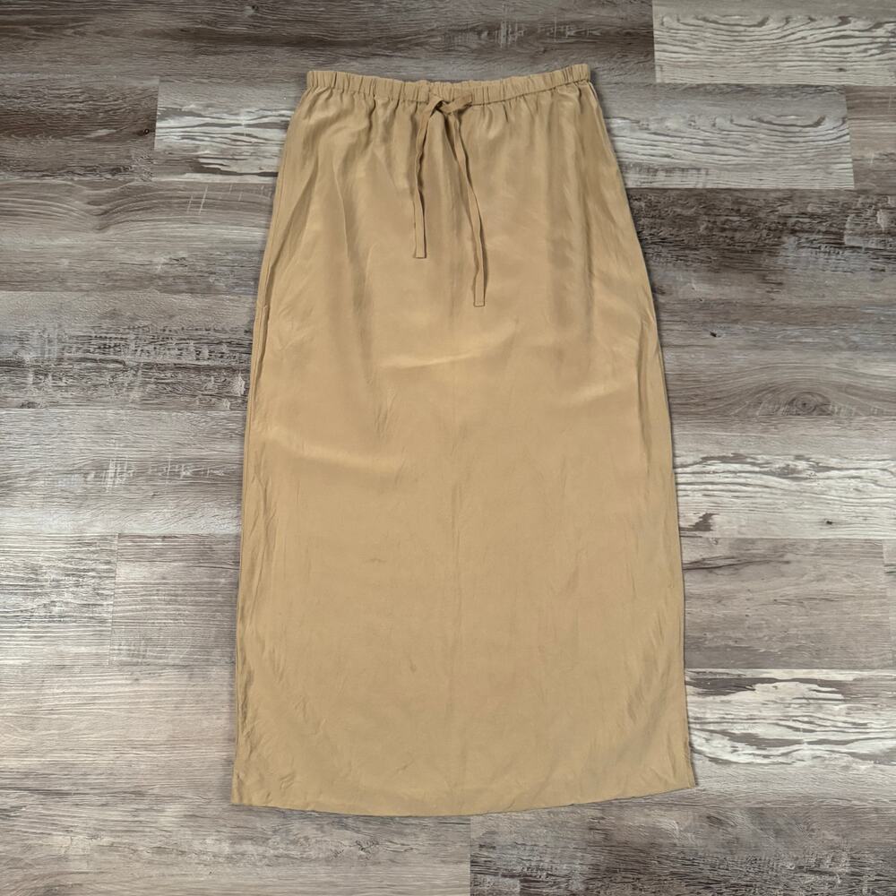 Vintage 90s Silk Linen Midi Skirt Camel Minimalist Capsule Old Money Natural10
